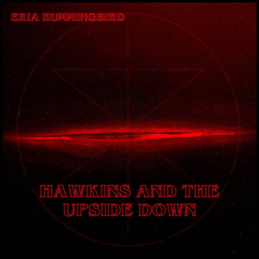 Pochette du single Hawkins and the Upside Down. Il y a une déchirure rouge brillant sur un fond rouge.